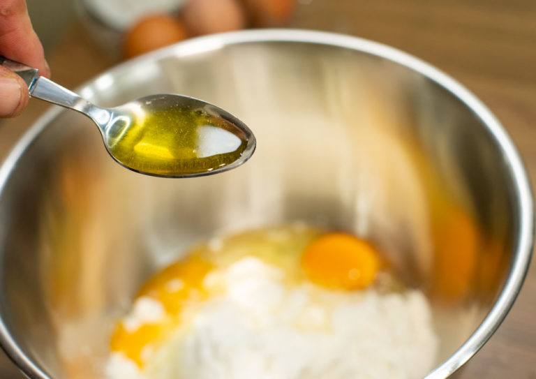 olive oil on a spoon