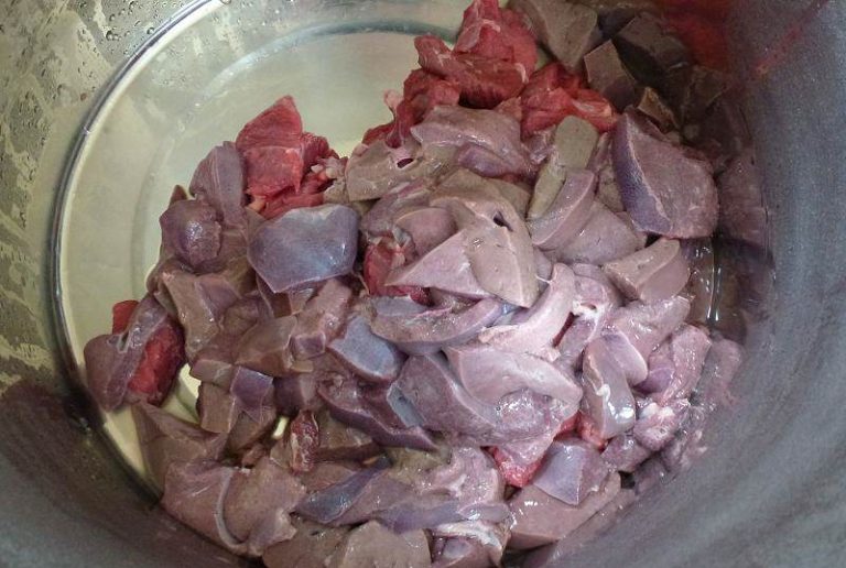 diced liver and heart