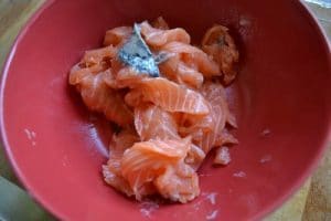 sliced salmon in bowl