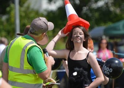 girl with cone on her head