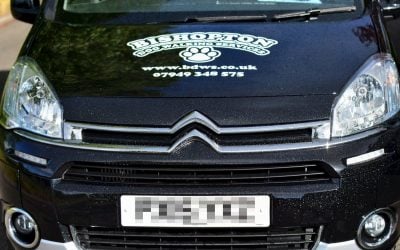 dog walking van with stickers