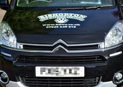 dog walking van with stickers