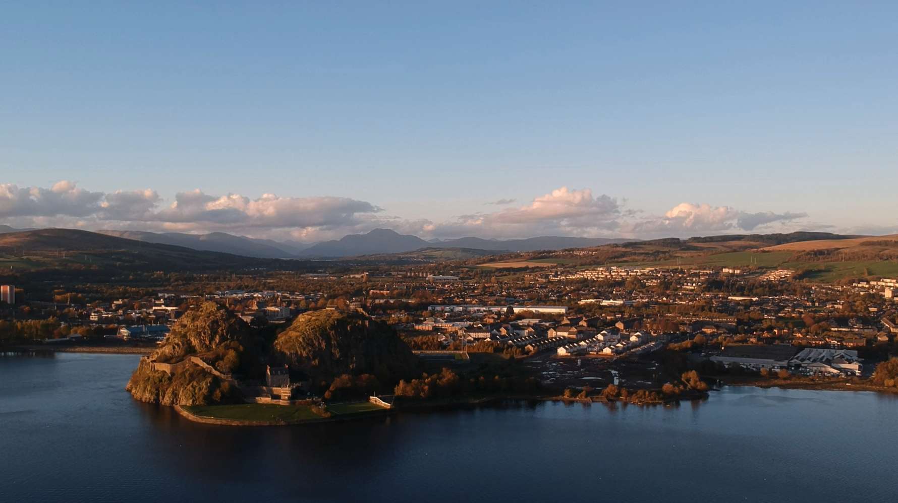 dumbarton rock as seen from a drone