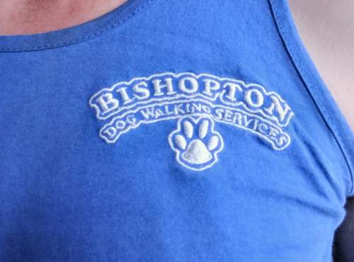 Embroidered dog walking t-shirt