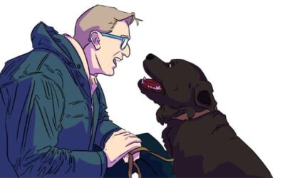 b1e9471173a249b8d2afeede55c1e3 illustration of a man talking to his dog