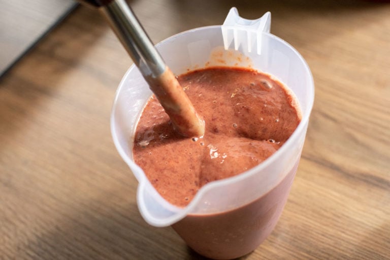 blending liver cake ingredients