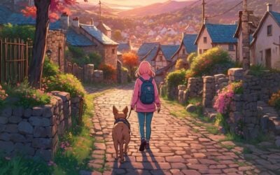 how to be a dog walker cover girl walking a dog at sunset