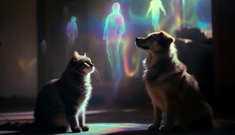 a cat and a dog watching spirits