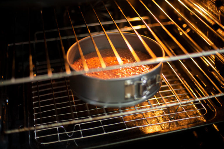 liver cake baking in oven