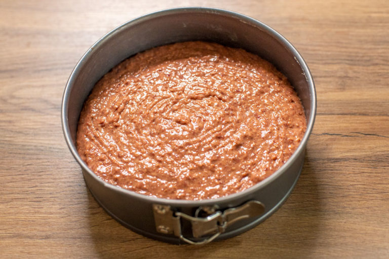 liver cake mix in baking tin