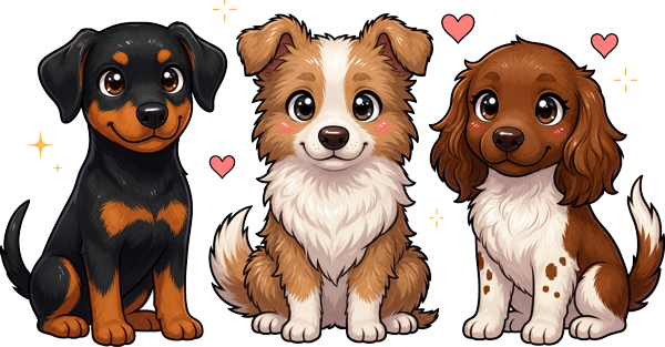 three cartoon dogs