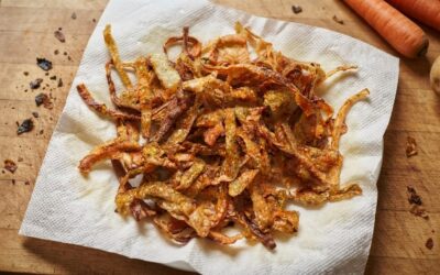 veggie peelings veg peelings draining on paper towel