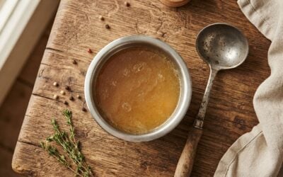 bon broth recipe for dogs a bowl of bone broth sits on a kitchen worktop