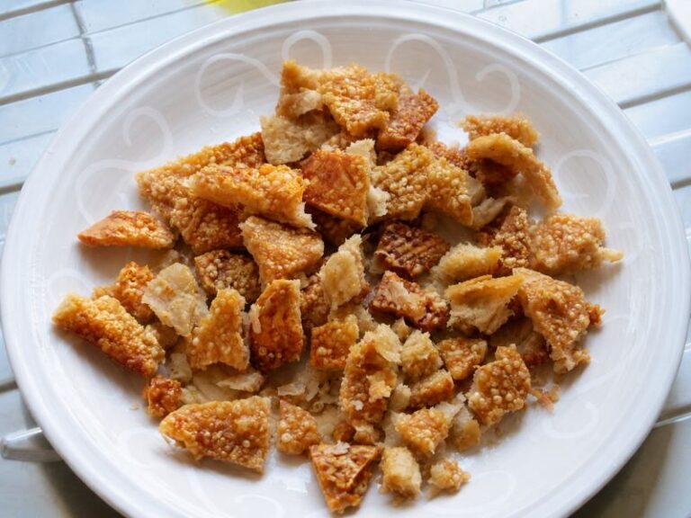 broken pork rind on a plate