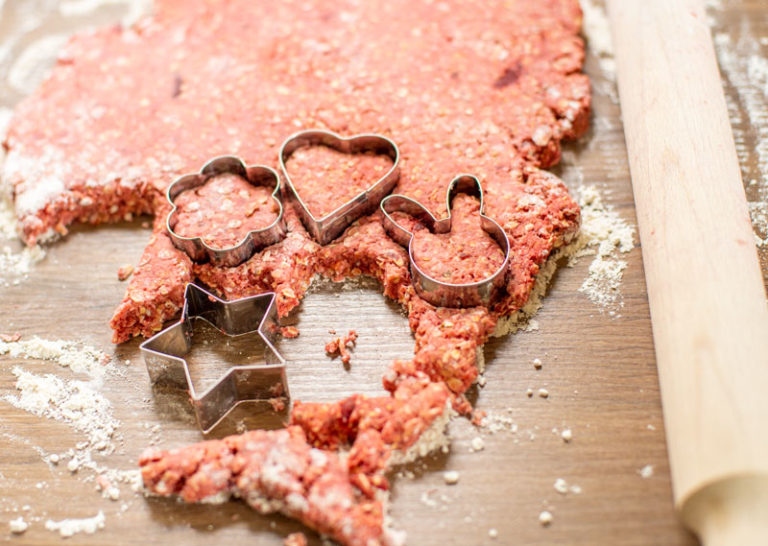 cutting out beetroot biscuits