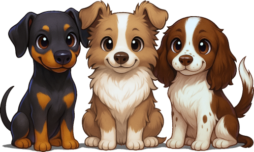 three cartoon dogs