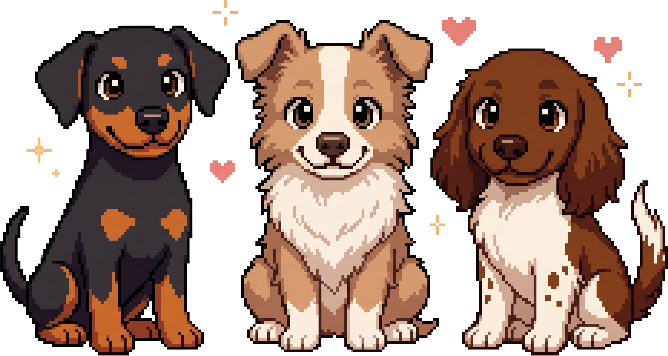 three cartoon dogs