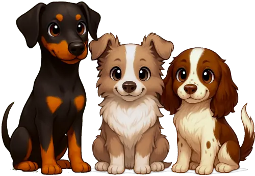three cartoon dogs