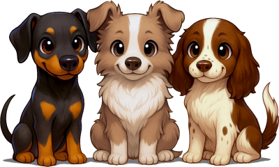 three cartoon dogs chibi style
